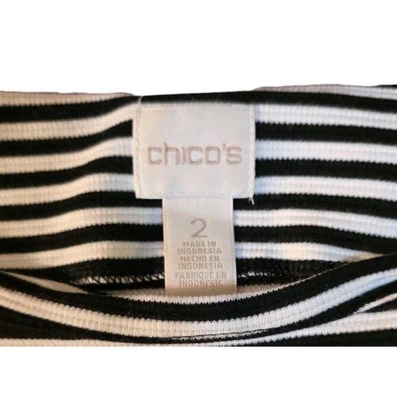 Chico's Women's Pullover Blouse Tunic Zip Shoulders Size 2 US L/12 Black White - Picture 3 of 7